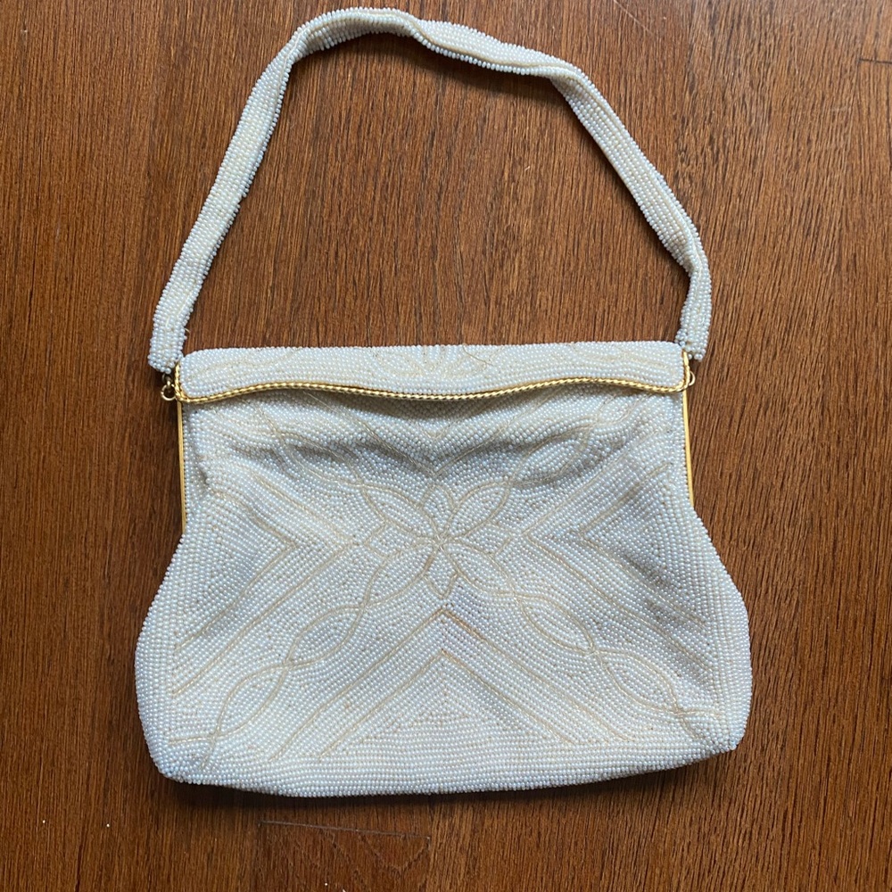 Vintage Cream Beaded Clutch